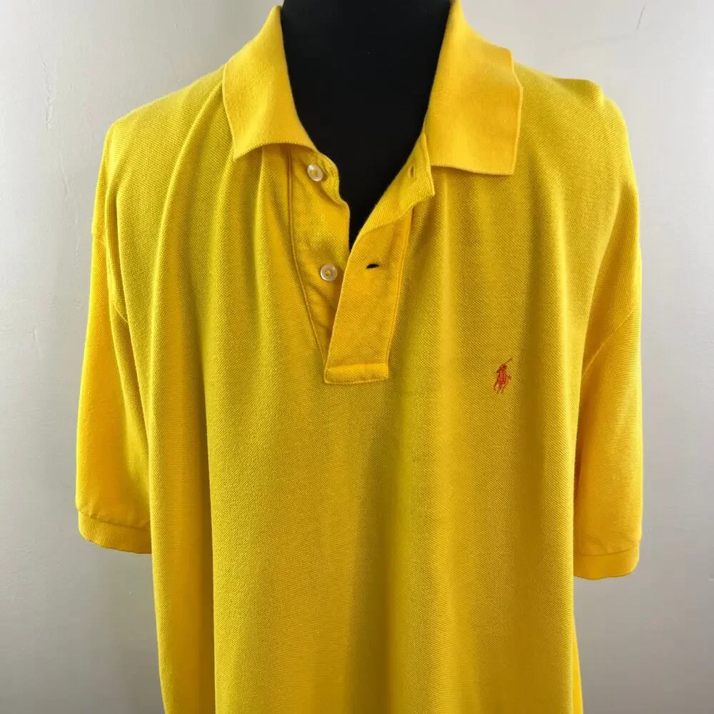 Polo Ralph Lauren Yellow Men's Polo Shirt Cotton Collared Short Sleeve Size XL